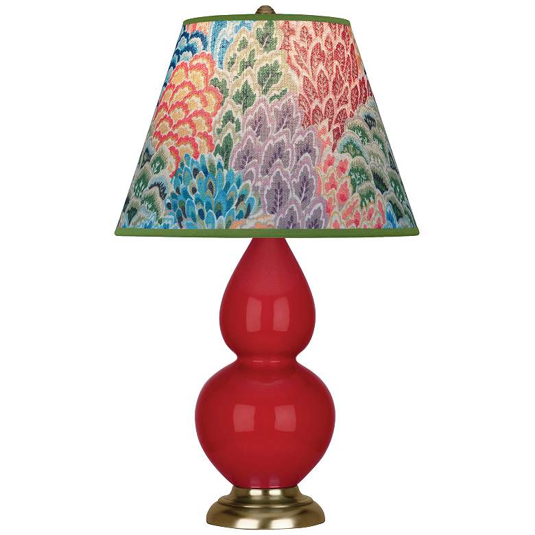 Image 1 Double Gourd 22.75"H Ruby Red And Brass Accent Lamp w/ Spring Shade