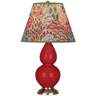 Double Gourd 22.75"H Ruby Red And Brass Lamp w/ Fall Floral Shade