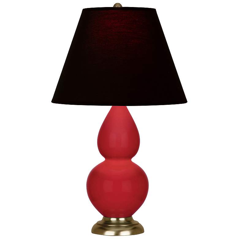 Image 1 Double Gourd 22.75"H Ruby Red And Brass Lamp w/ Ink And Rose Shade