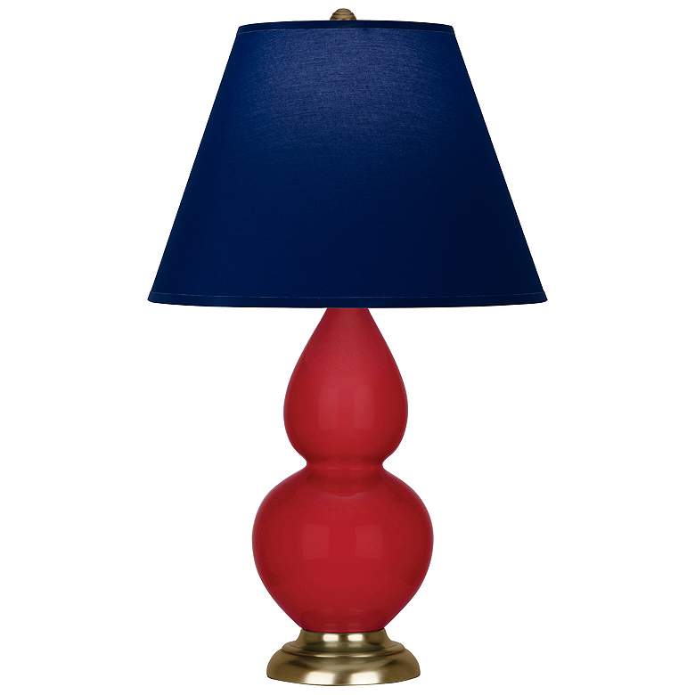 Image 1 Double Gourd 22.75"H Ruby Red And Brass Lamp w/ Navy And Gray Shade