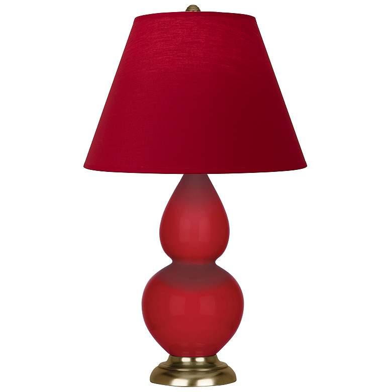Image 1 Double Gourd 22.75"H Ruby Red And Brass Lamp w/ Rose And Ink Shade