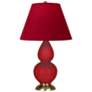 Double Gourd 22.75"H Ruby Red And Brass Lamp w/ Rose And Ink Shade