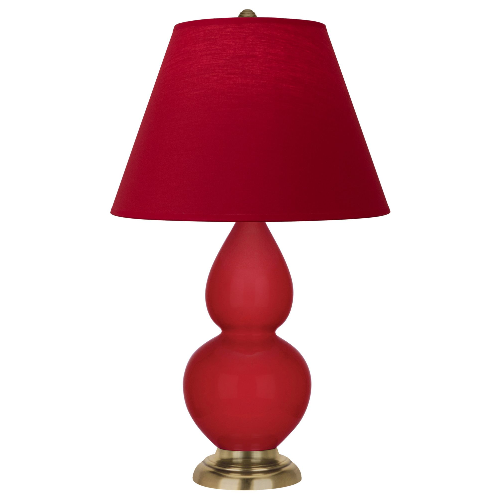 Image 2 Double Gourd 22.75"H Ruby Red And Brass Lamp w/ Rose And Ink Shade more views