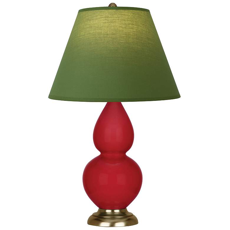 Image 1 Double Gourd 22.75"H Ruby Red And Brass Lamp w/ Tea And Taupe Shade
