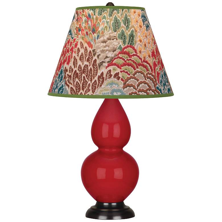 Image 1 Double Gourd 22.75"H Ruby Red And Bronze Lamp w/ Fall Floral Shade