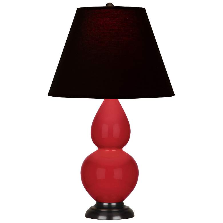 Image 1 Double Gourd 22.75"H Ruby Red And Bronze Lamp w/ Ink And Rose Shade