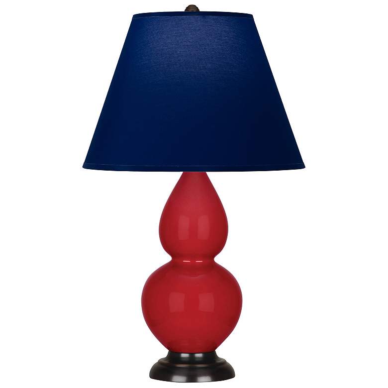 Image 1 Double Gourd 22.75"H Ruby Red And Bronze Lamp w/ Navy And Gray Shade