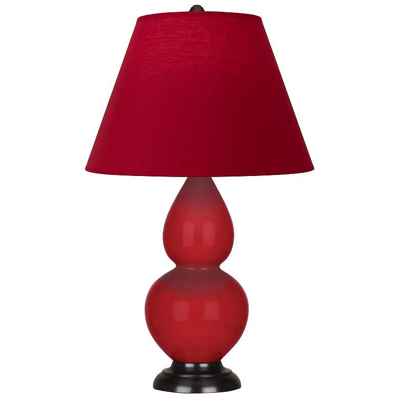 Image 1 Double Gourd 22.75"H Ruby Red And Bronze Lamp w/ Rose And Ink Shade