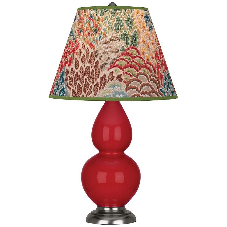 Image 1 Double Gourd 22.75"H Ruby Red And Silver Lamp w/ Fall Floral Shade