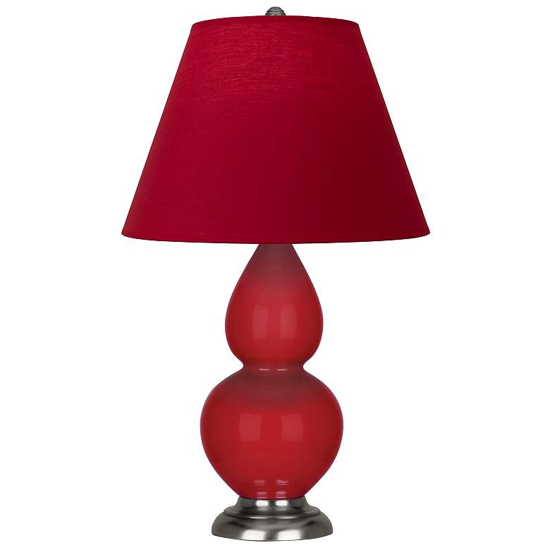 Image 1 Double Gourd 22.75"H Ruby Red And Silver Lamp w/ Rose And Ink Shade