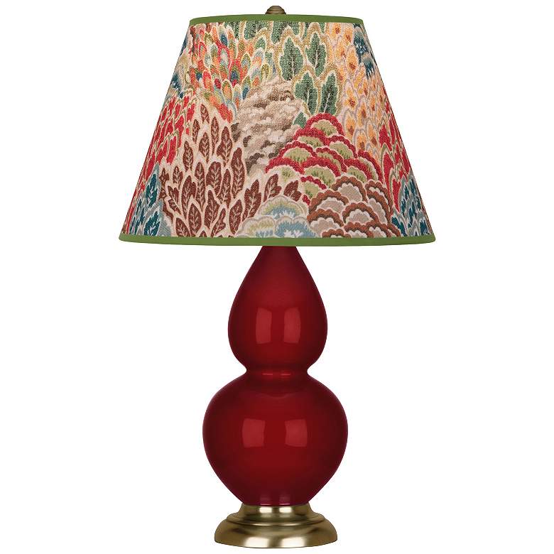 Image 1 Double Gourd 22.75"H Sangria And Brass Lamp w/ Fall Floral Shade