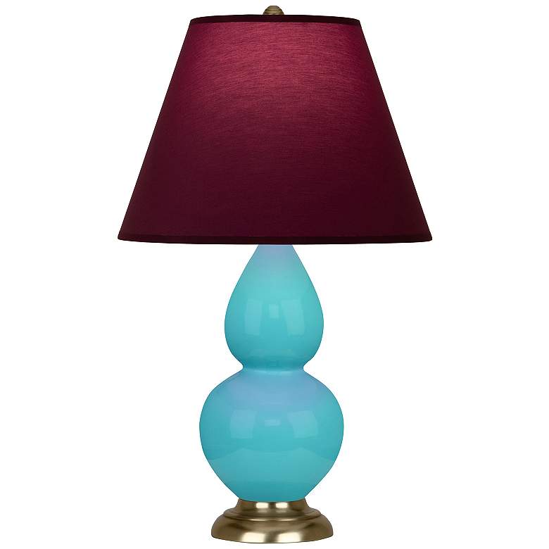 Image 1 Double Gourd 22.75"H Small Blue Shade And Antique Brass Accent Lamp