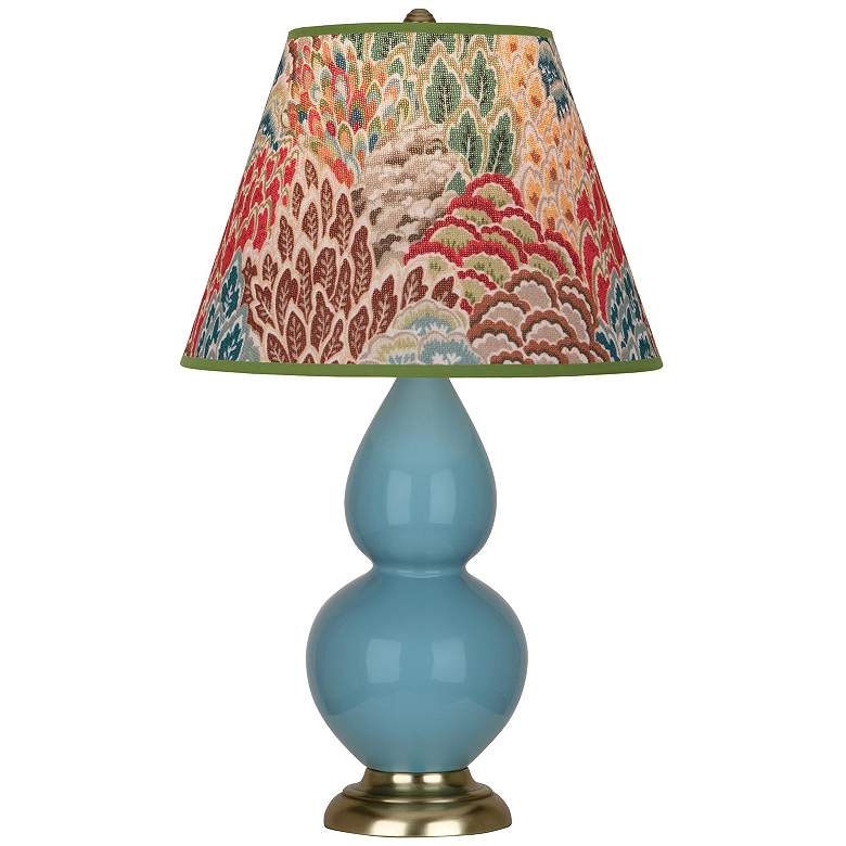 Image 1 Double Gourd 22.75"H Steel Blue And Brass Lamp w/ Fall Floral Shade