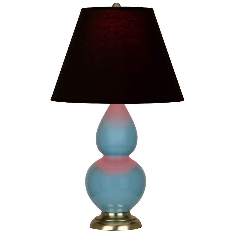 Image 1 Double Gourd 22.75"H Steel Blue And Brass Lamp w/ Ink And Rose Shade