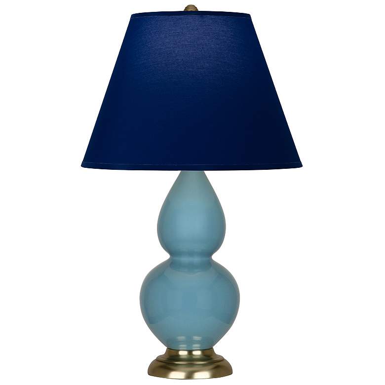 Image 1 Double Gourd 22.75"H Steel Blue And Brass Lamp w/ Navy And Gray Shade