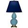 Double Gourd 22.75"H Steel Blue And Brass Lamp w/ Navy And Gray Shade