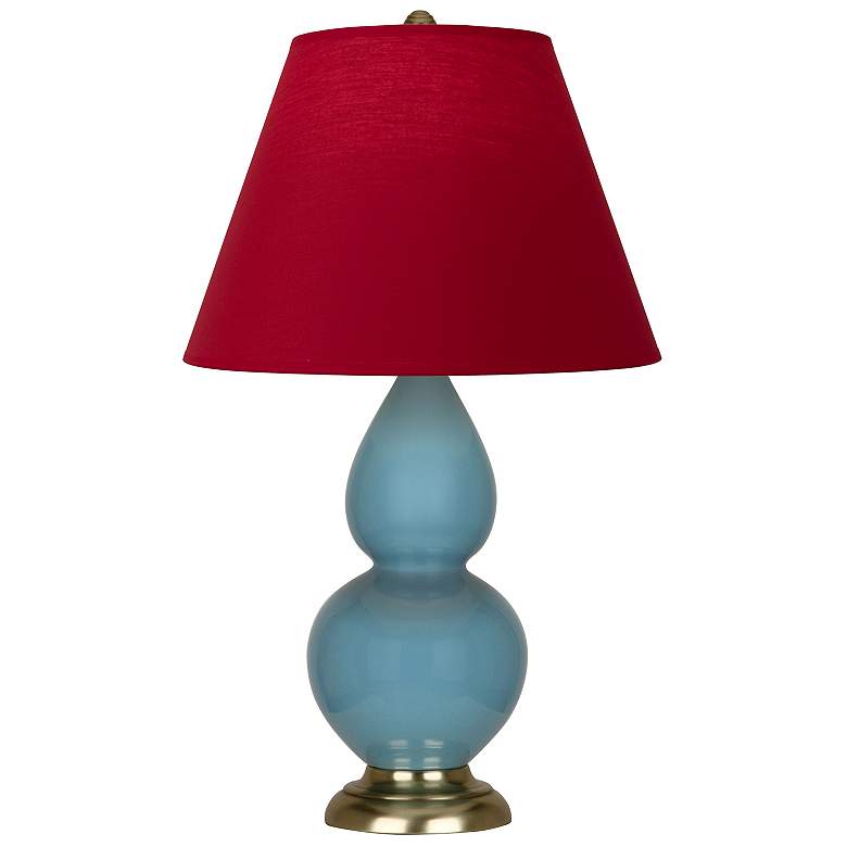 Image 1 Double Gourd 22.75"H Steel Blue And Brass Lamp w/ Rose And Ink Shade