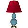 Double Gourd 22.75"H Steel Blue And Brass Lamp w/ Rose And Ink Shade
