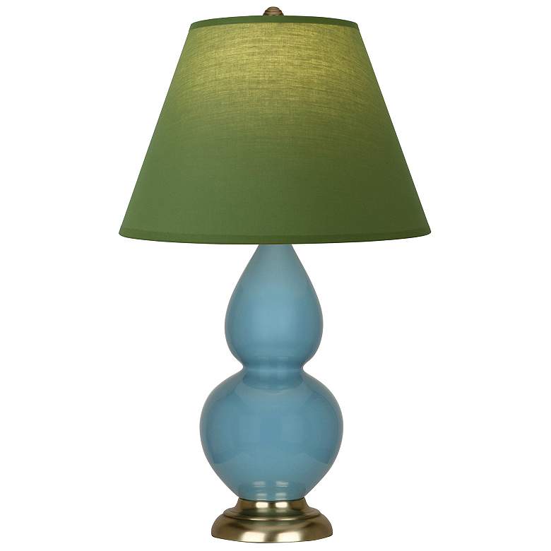 Image 1 Double Gourd 22.75"H Steel Blue And Brass Lamp w/ Tea And Taupe Shade