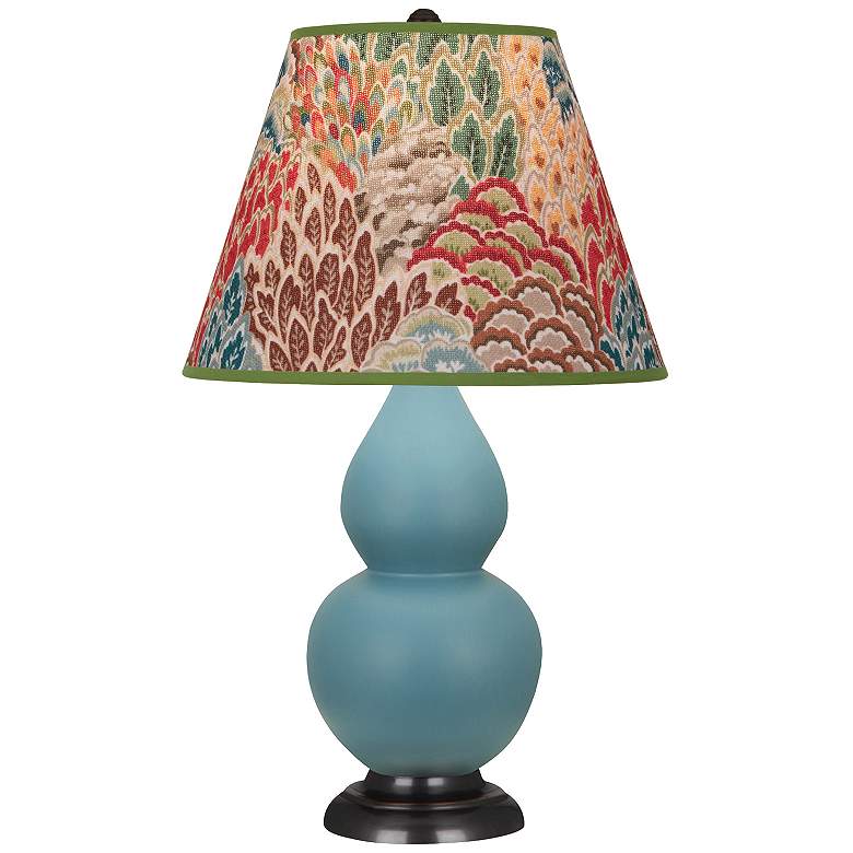 Image 1 Double Gourd 22.75"H Steel Blue And Bronze Lamp w/ Fall Floral Shade