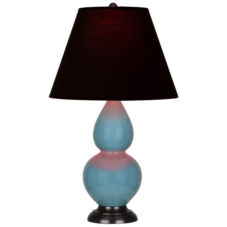 Image 1 Double Gourd 22.75"H Steel Blue And Bronze Lamp w/ Ink And Rose Shade