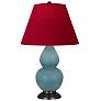Double Gourd 22.75"H Steel Blue And Bronze Lamp w/ Rose And Ink Shade