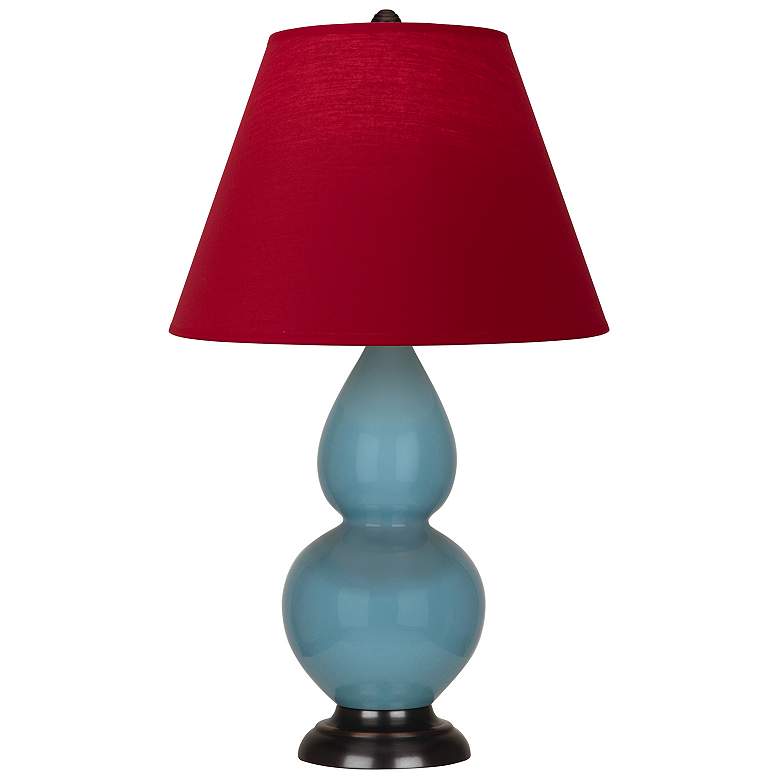 Image 1 Double Gourd 22.75"H Steel Blue And Bronze Lamp w/ Rose And Ink Shade