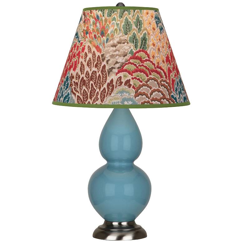 Image 1 Double Gourd 22.75"H Steel Blue And Silver Lamp w/ Fall Floral Shade