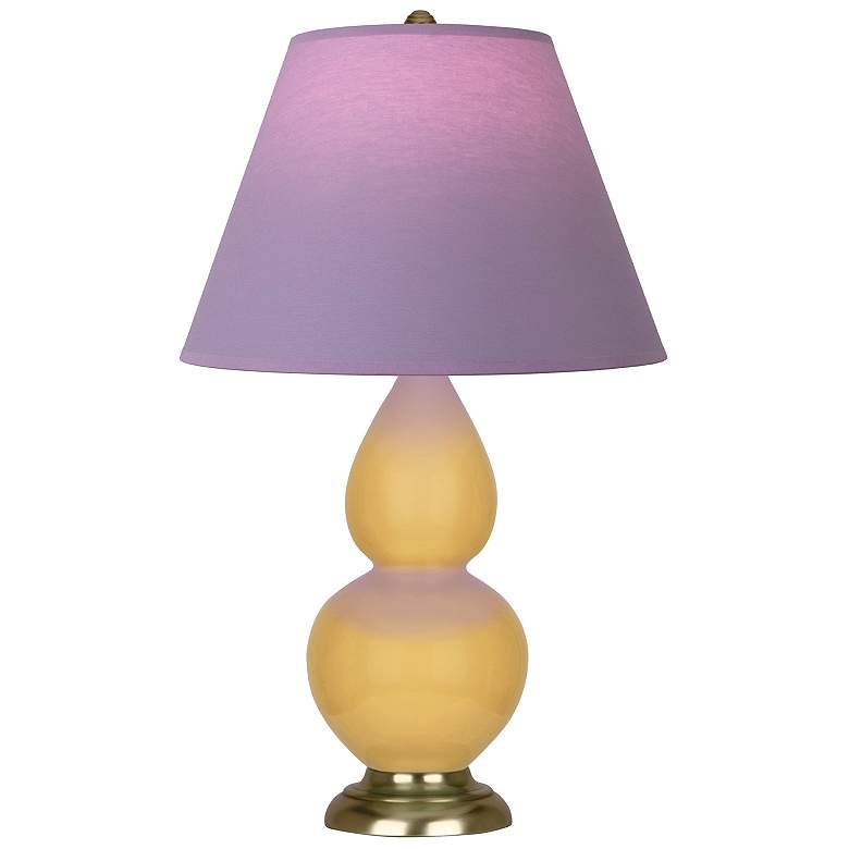 Image 1 Double Gourd 22.75"H Sunset And Brass Lamp w/ Lavender And Plum Shade