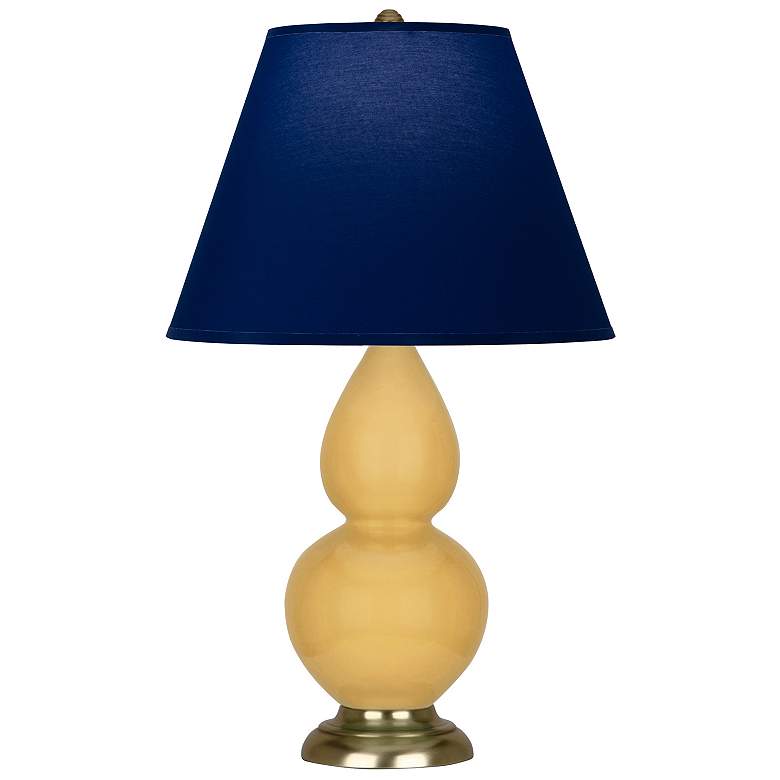 Image 1 Double Gourd 22.75"H Sunset And Brass Lamp w/ Navy And Gray Shade