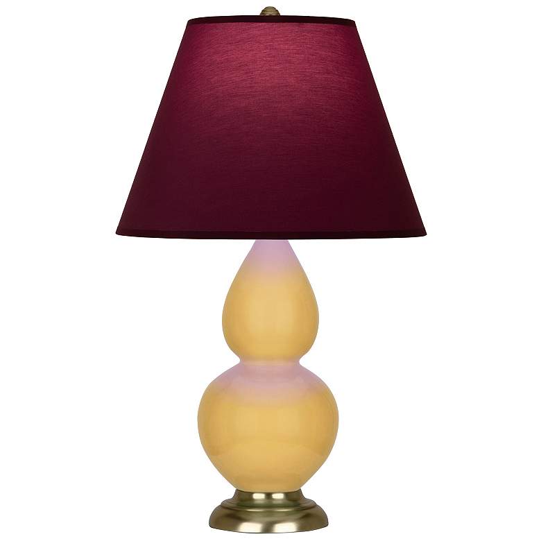 Image 1 Double Gourd 22.75"H Sunset And Brass Lamp w/ Plum And Lavender Shade