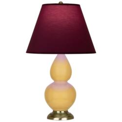 Double Gourd 22.75"H Sunset And Brass Lamp w/ Plum And Lavender Shade