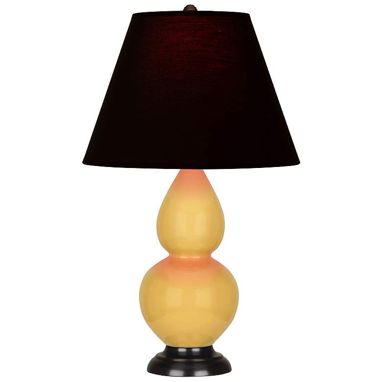 Image 1 Double Gourd 22.75"H Sunset And Bronze Lamp w/ Ink And Rose Shade