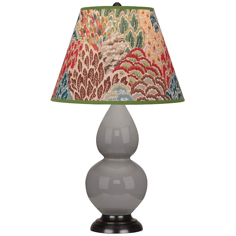 Image 1 Double Gourd 22.75"H Taupe And Brass Accent Lamp w/ Fall Floral Shade