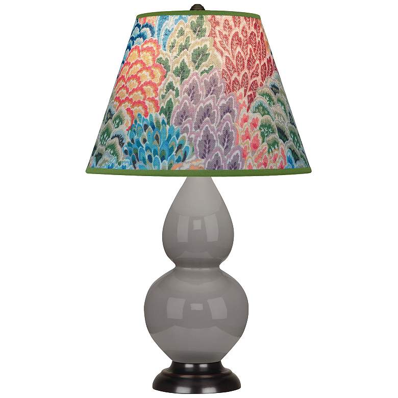 Image 1 Double Gourd 22.75"H Taupe And Brass Accent Lamp w/ Spring Shade