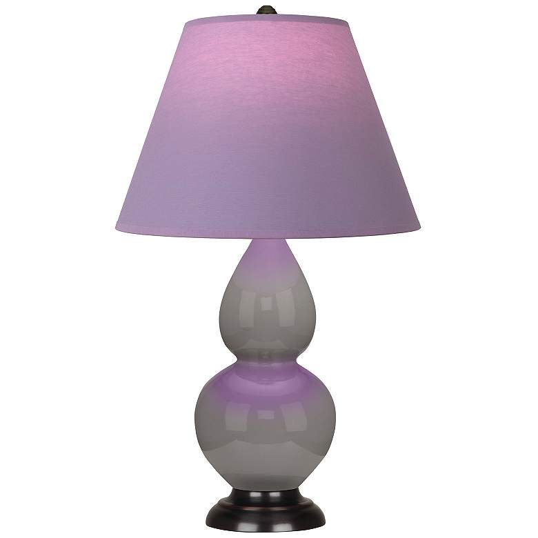 Image 1 Double Gourd 22.75"H Taupe And Brass Lamp w/ Lavender And Plum Shade