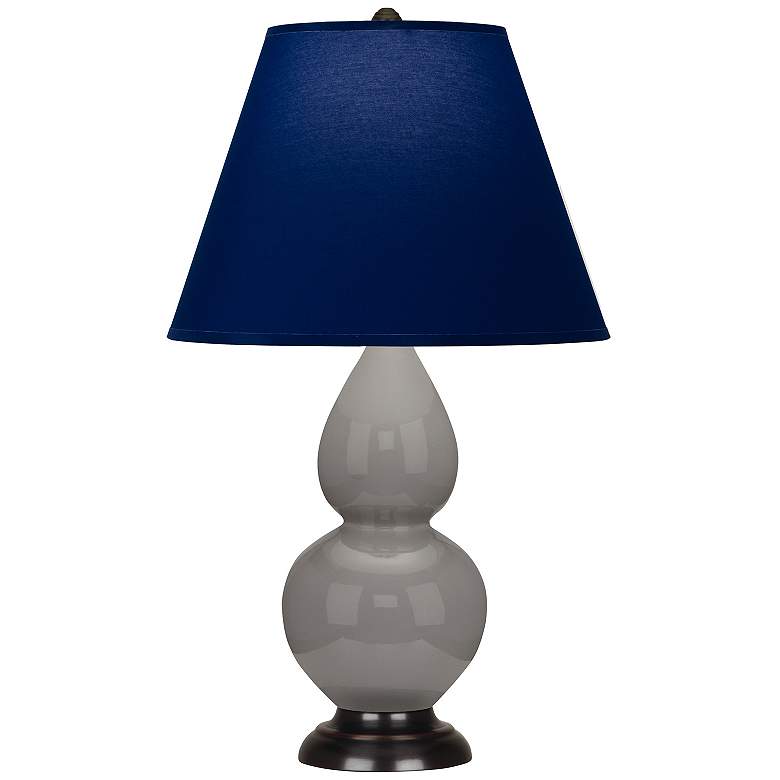 Image 1 Double Gourd 22.75"H Taupe And Brass Lamp w/ Navy And Gray Shade