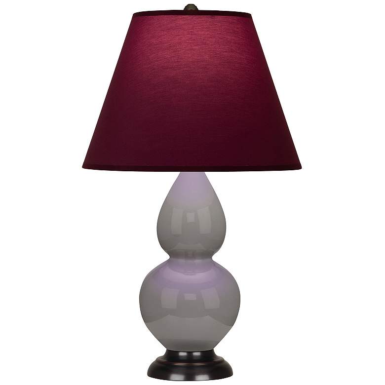 Image 1 Double Gourd 22.75"H Taupe And Brass Lamp w/ Plum And Lavender Shade