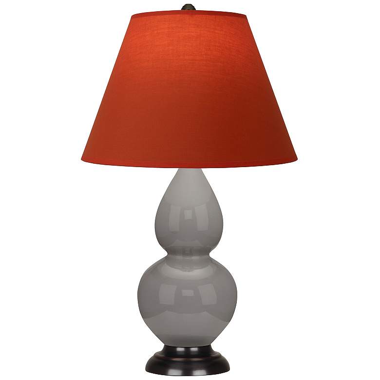 Image 1 Double Gourd 22.75"H Taupe And Brass Lamp w/ Tangerine And Taupe Shade