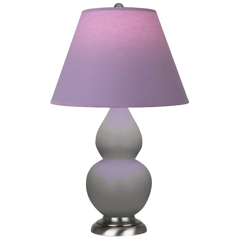 Image 1 Double Gourd 22.75"H Taupe And Silver Lamp w/ Lavender And Plum Shade