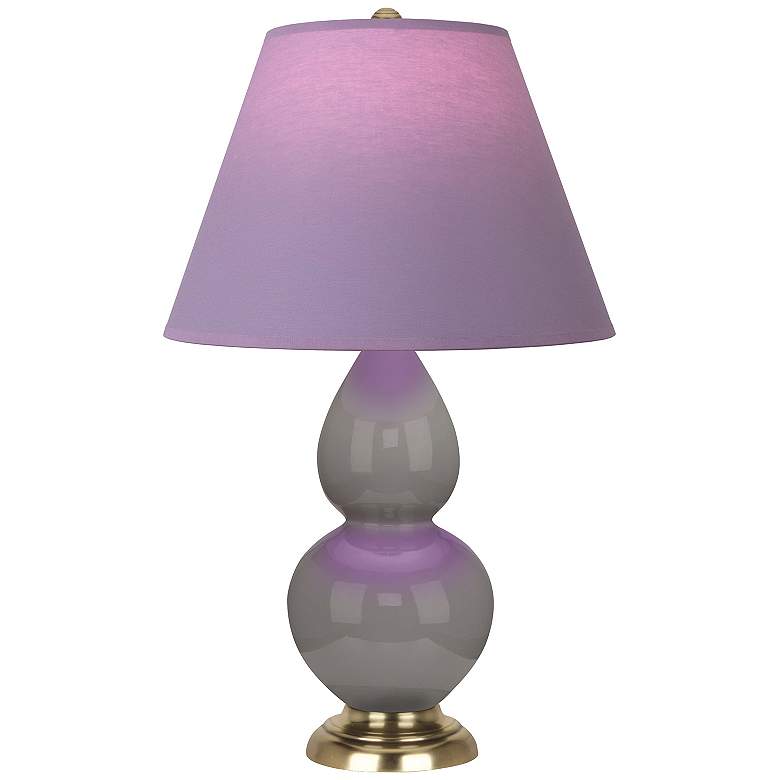 Image 1 Double Gourd 22.75"H Taupe And Silver Lamp w/ Lavender And Plum Shade
