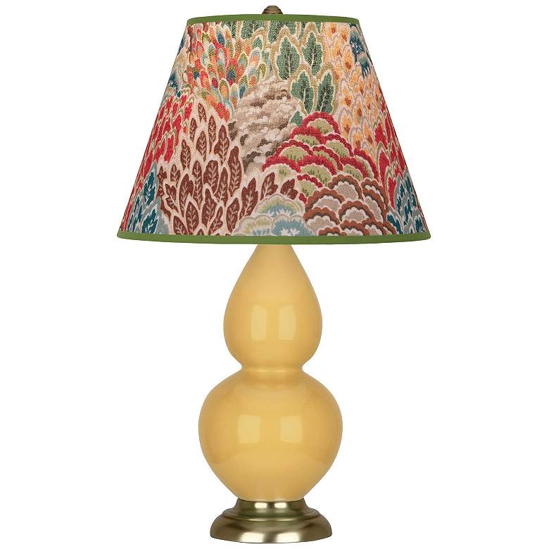 Image 1 Double Gourd 22.75"H Yellow And Brass Accent Lamp w/ Fall Floral Shade