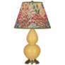 Double Gourd 22.75"H Yellow And Brass Accent Lamp w/ Fall Floral Shade