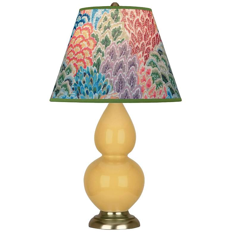 Image 1 Double Gourd 22.75"H Yellow And Brass Accent Lamp w/ Spring Shade
