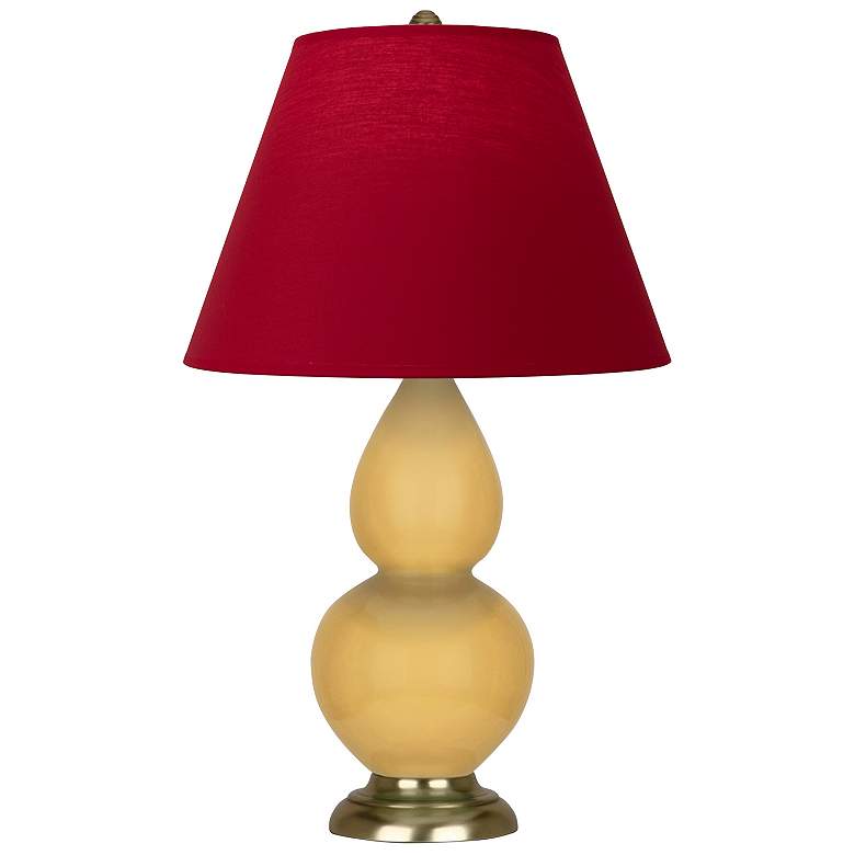 Image 1 Double Gourd 22.75"H Yellow And Brass Lamp w/ Rose And Ink Shade