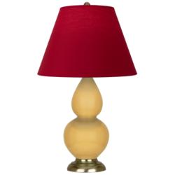 Double Gourd 22.75"H Yellow And Brass Lamp w/ Rose And Ink Shade