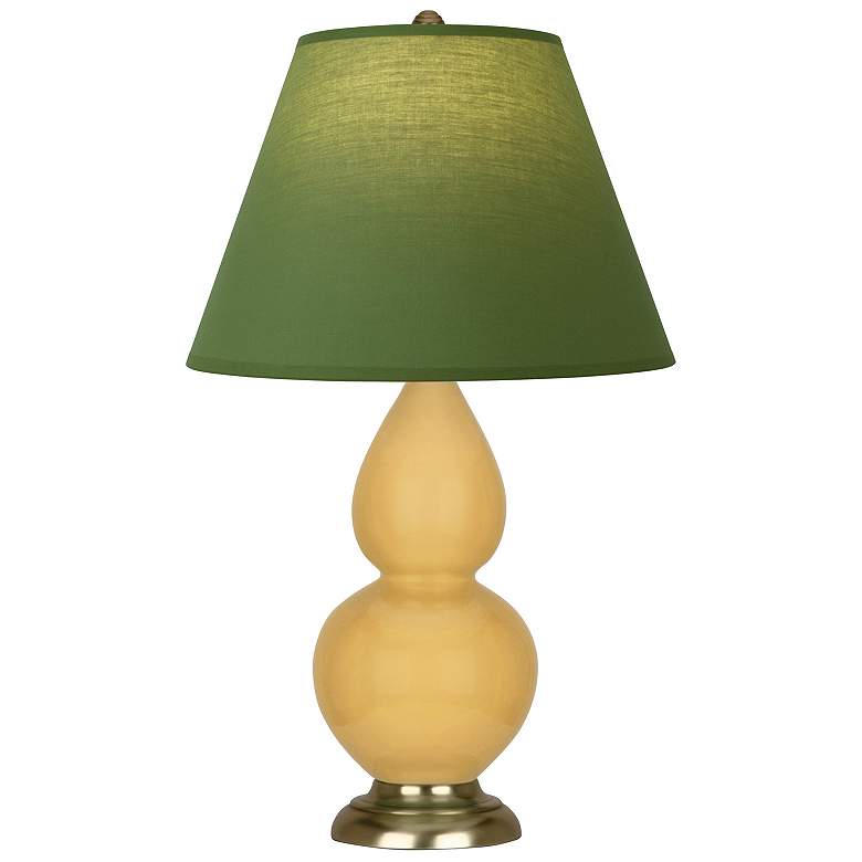 Image 1 Double Gourd 22.75"H Yellow And Brass Lamp w/ Tea And Taupe Shade