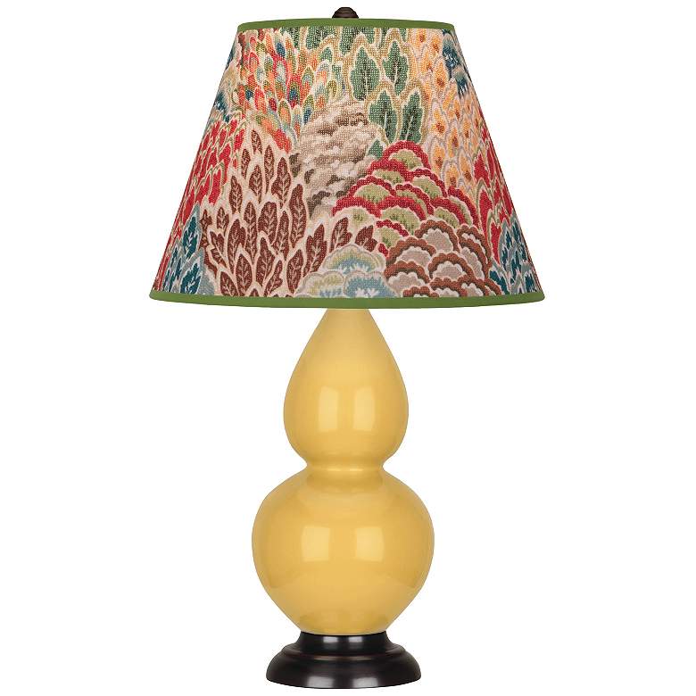 Image 1 Double Gourd 22.75"H Yellow And Bronze Lamp w/ Fall Floral Shade
