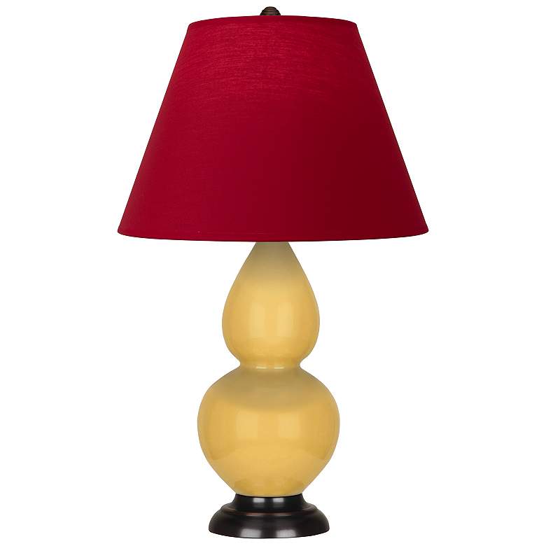 Image 1 Double Gourd 22.75"H Yellow And Bronze Lamp w/ Rose And Ink Shade