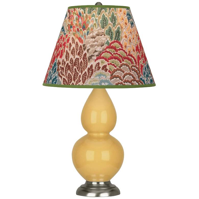 Image 1 Double Gourd 22.75"H Yellow And Silver Lamp w/ Fall Floral Shade